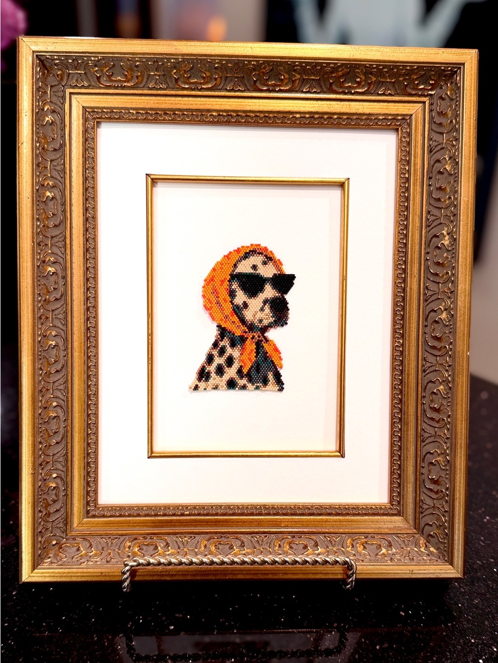 Vintage Framed Dalmatian Bead Art | Handmade Wall Decor - Picture 5 of 7